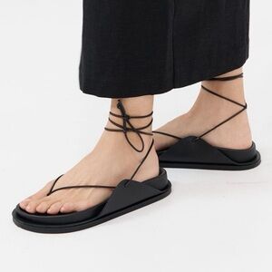 St. Agni Black Lace-Up Minimalist Gladiator Sandals in Size 42